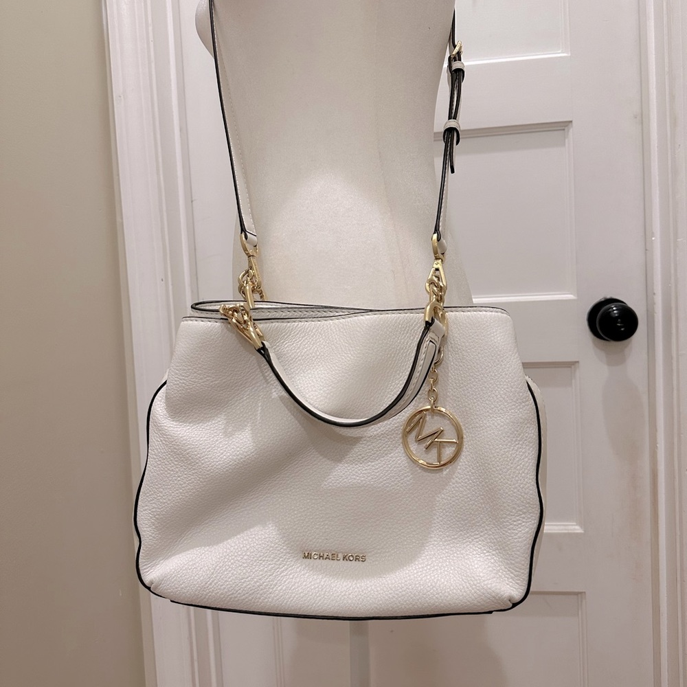 Michael Kors Crossbody Bag Handbag Purse with Handles Leather and Gold Metal
